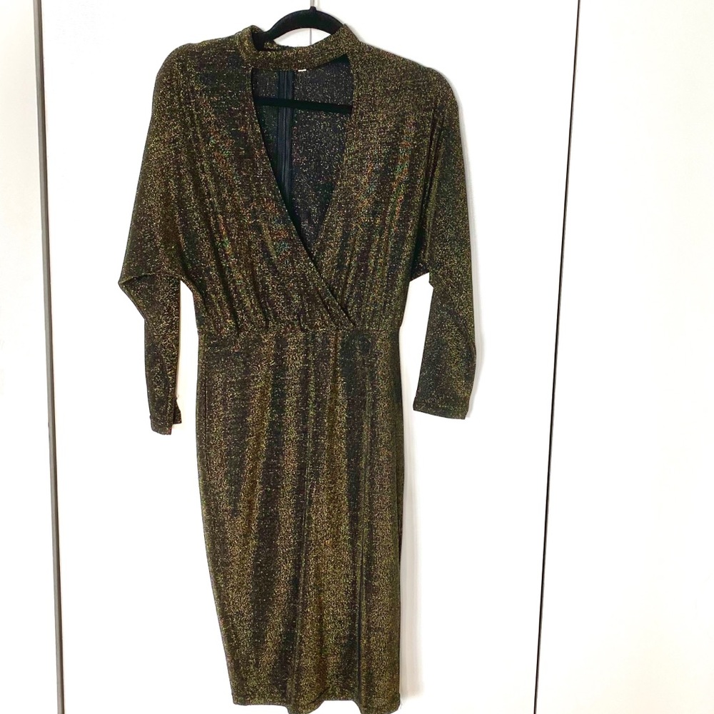 FashionNova Black Gold Glitter Jersey Dress